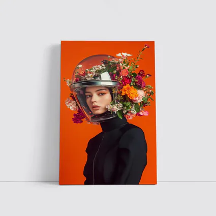 Woman Floral Helmet Fashion Orange Background