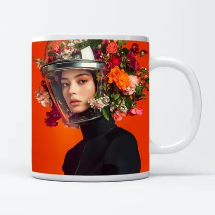 Woman Floral Helmet Fashion Orange Background