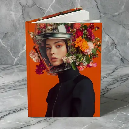 Woman Floral Helmet Fashion Orange Background