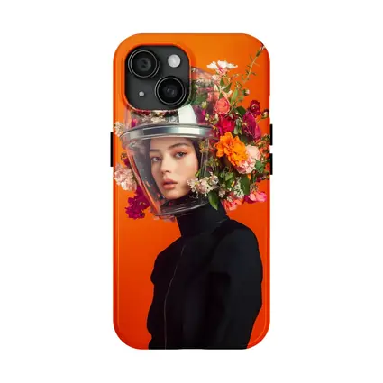 Woman Floral Helmet Fashion Orange Background