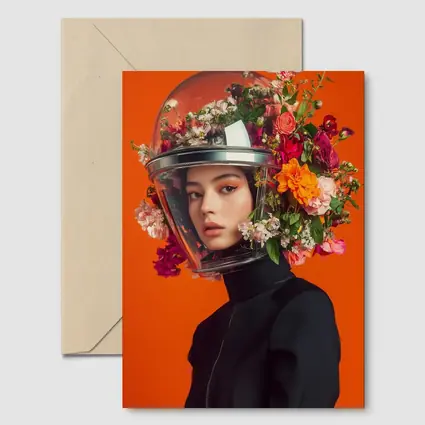 Woman Floral Helmet Fashion Orange Background