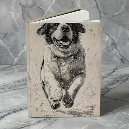 Saint Bernard Dog Running Charcoal Sketch Art