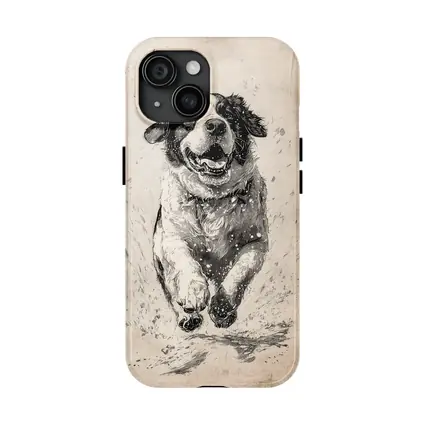 Saint Bernard Dog Running Charcoal Sketch Art