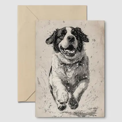 Saint Bernard Dog Running Charcoal Sketch Art