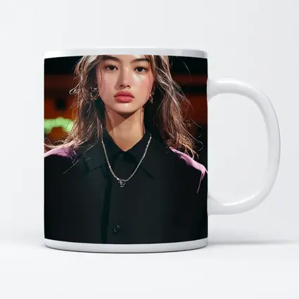 Young Asian Woman Night City Neon Background