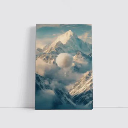 Fluffy White Balloon Floating Over Snowy Mountains