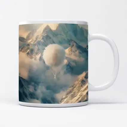 Fluffy White Balloon Floating Over Snowy Mountains