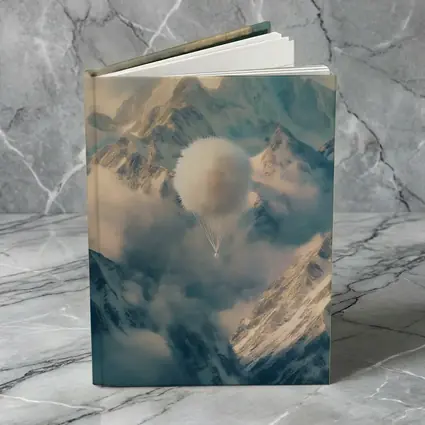 Fluffy White Balloon Floating Over Snowy Mountains