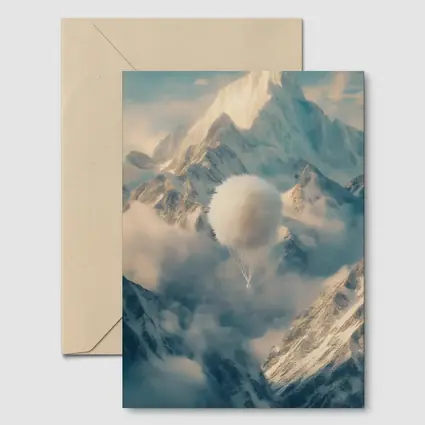 Fluffy White Balloon Floating Over Snowy Mountains