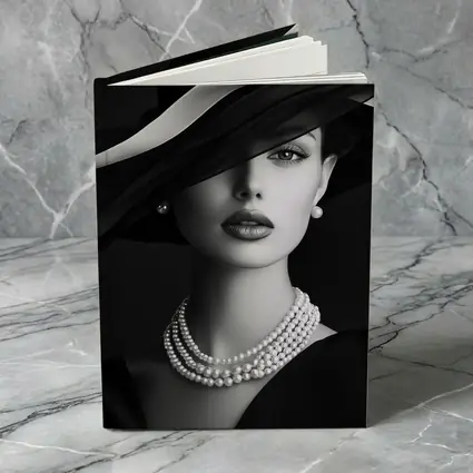 Elegant Woman Black Hat Pearl Necklace Portrait
