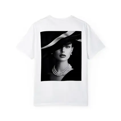 Elegant Woman Black Hat Pearl Necklace Portrait