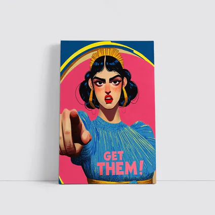 Angry Woman Pointing Pop Art Pink Background
