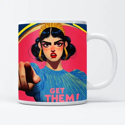Angry Woman Pointing Pop Art Pink Background