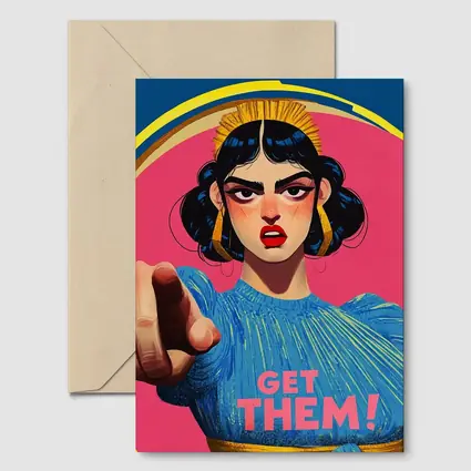 Angry Woman Pointing Pop Art Pink Background