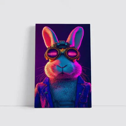 Cyberpunk Rabbit Wearing Neon Goggles Portrait