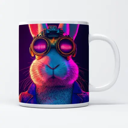 Cyberpunk Rabbit Wearing Neon Goggles Portrait