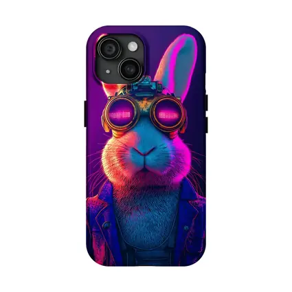 Cyberpunk Rabbit Wearing Neon Goggles Portrait