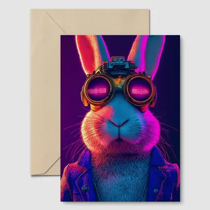 Cyberpunk Rabbit Wearing Neon Goggles Portrait