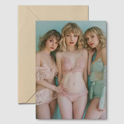 Three Women Pastel Lace Lingerie Soft Background
