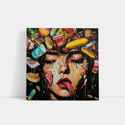 Pop Art Woman Face Fast Food Explosion