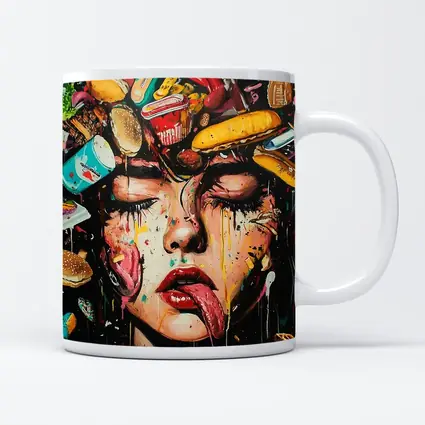 Pop Art Woman Face Fast Food Explosion