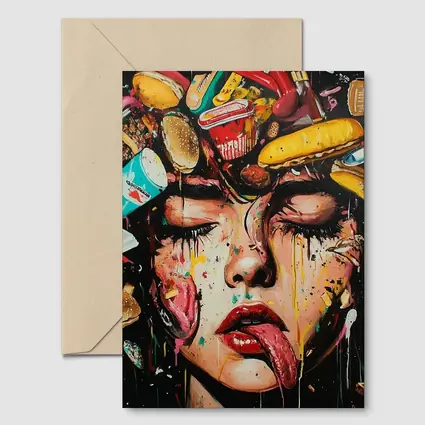 Pop Art Woman Face Fast Food Explosion