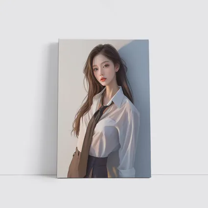 Digital Art Girl White Shirt Tie Portrait