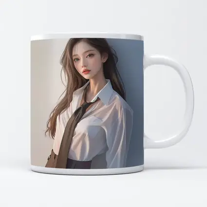 Digital Art Girl White Shirt Tie Portrait