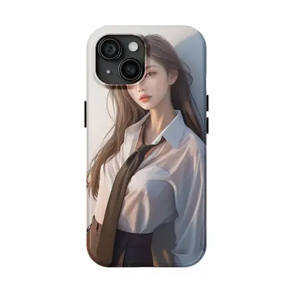 Digital Art Girl White Shirt Tie Portrait