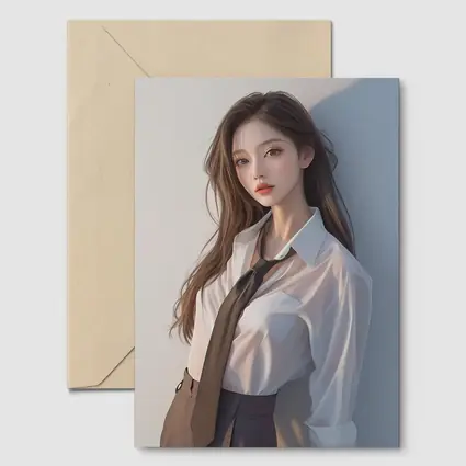 Digital Art Girl White Shirt Tie Portrait
