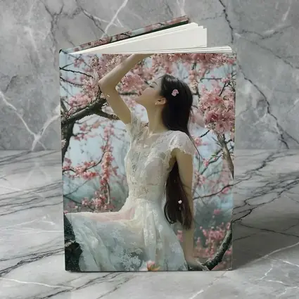 Woman in White Lace Dress Cherry Blossoms