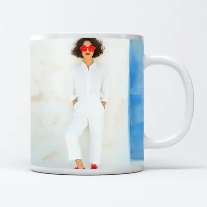 Woman White Outfit Red Shoes Sunglasses