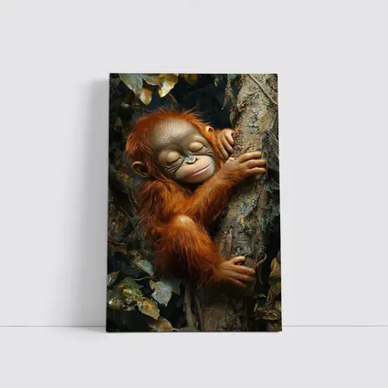 Baby Orangutan Sleeping On Jungle Tree