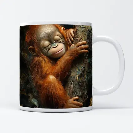 Baby Orangutan Sleeping On Jungle Tree