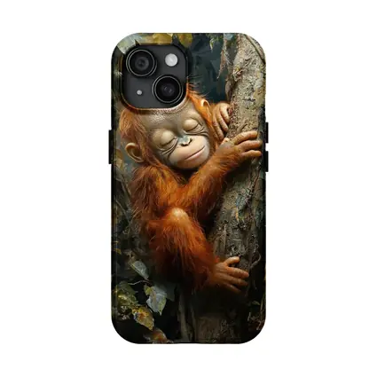 Baby Orangutan Sleeping On Jungle Tree