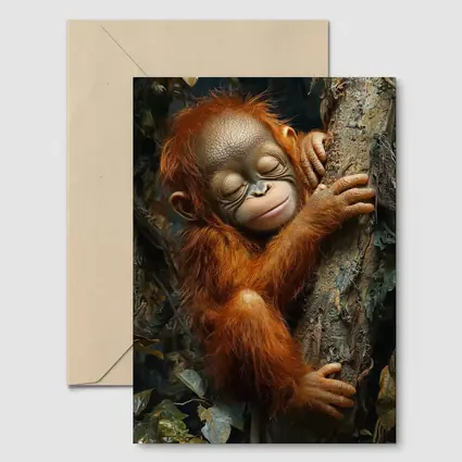 Baby Orangutan Sleeping On Jungle Tree
