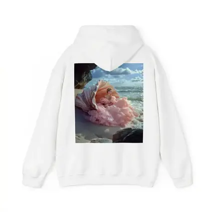 Woman Pink Gown Giant Shell Beach