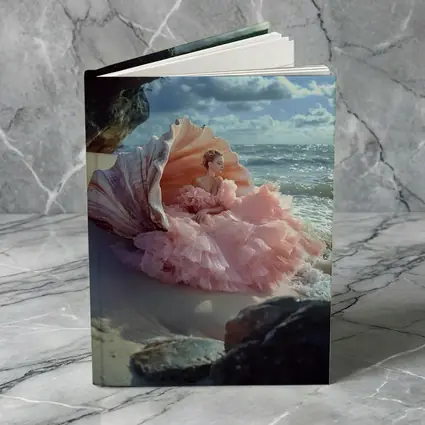 Woman Pink Gown Giant Shell Beach