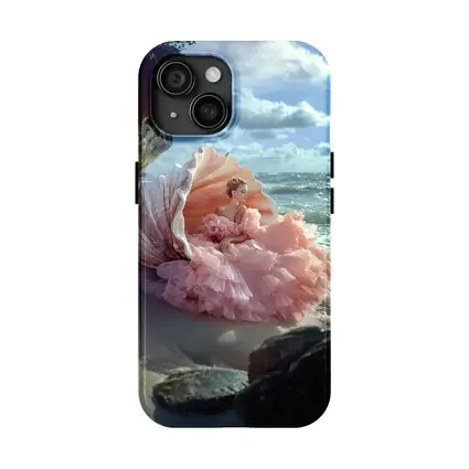 Woman Pink Gown Giant Shell Beach