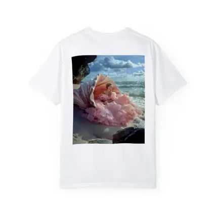 Woman Pink Gown Giant Shell Beach