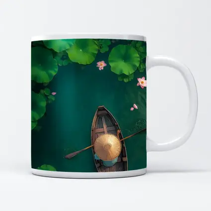 Wooden Boat Lotus Pond Green Water