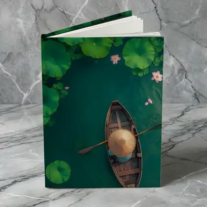Wooden Boat Lotus Pond Green Water