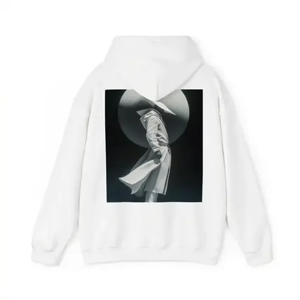 White Figure Trench Coat Dark Abstract Background