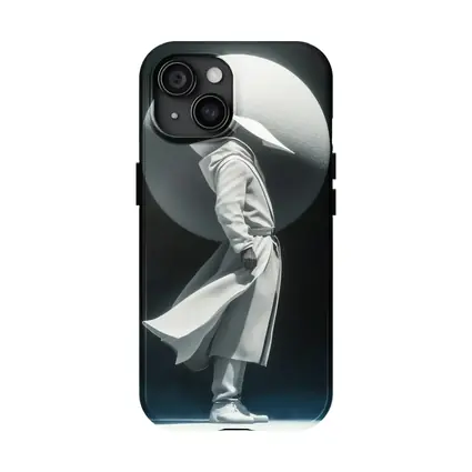 White Figure Trench Coat Dark Abstract Background