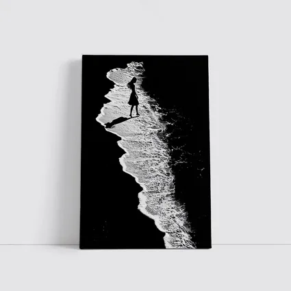 Girl Silhouette Walking Along Ocean Shore