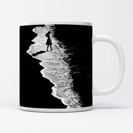 Girl Silhouette Walking Along Ocean Shore