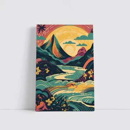 Tropical River Valley Bold Retro Art