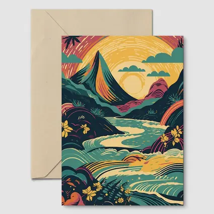 Tropical River Valley Bold Retro Art