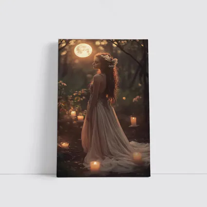Moonlit Forest Girl Candlelight Fantasy Art