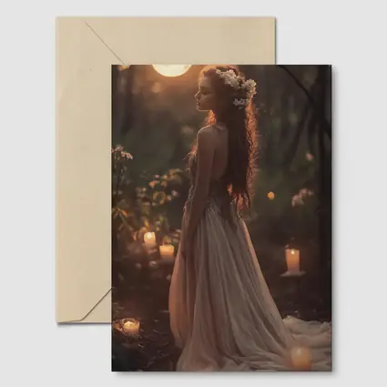 Moonlit Forest Girl Candlelight Fantasy Art